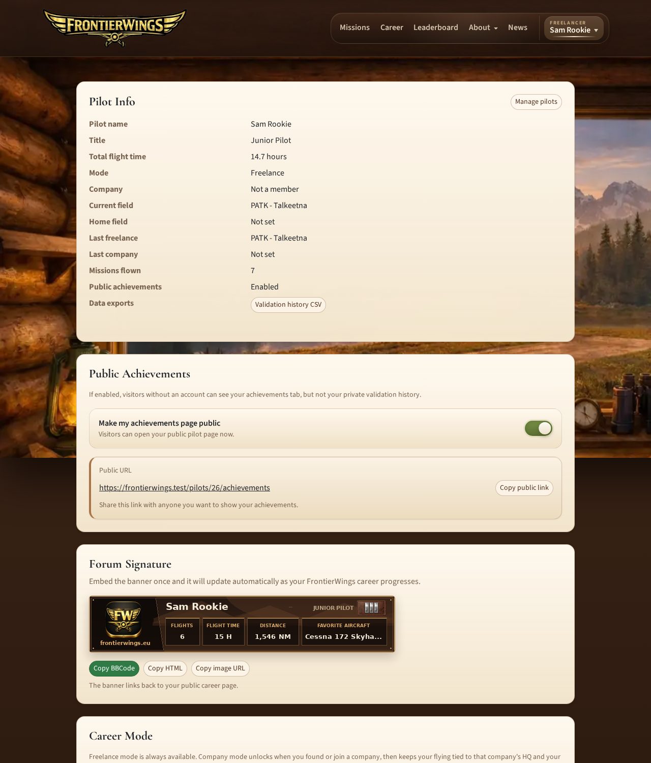 Career mode setting showing Freelance and Company options