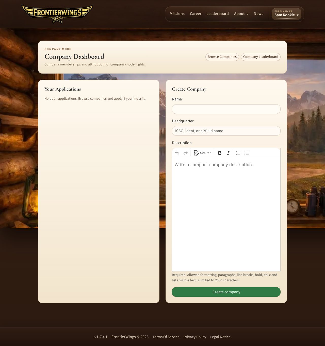Company dashboard with members and credited flights