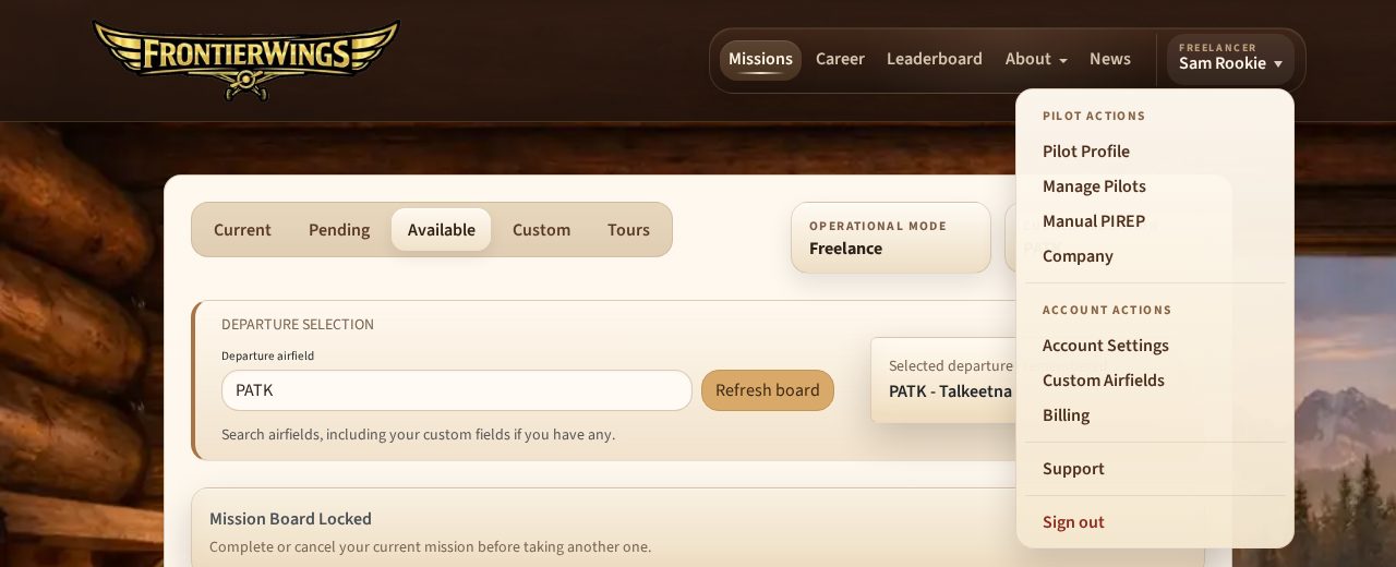 Header of the signed-in site with the account dropdown opened